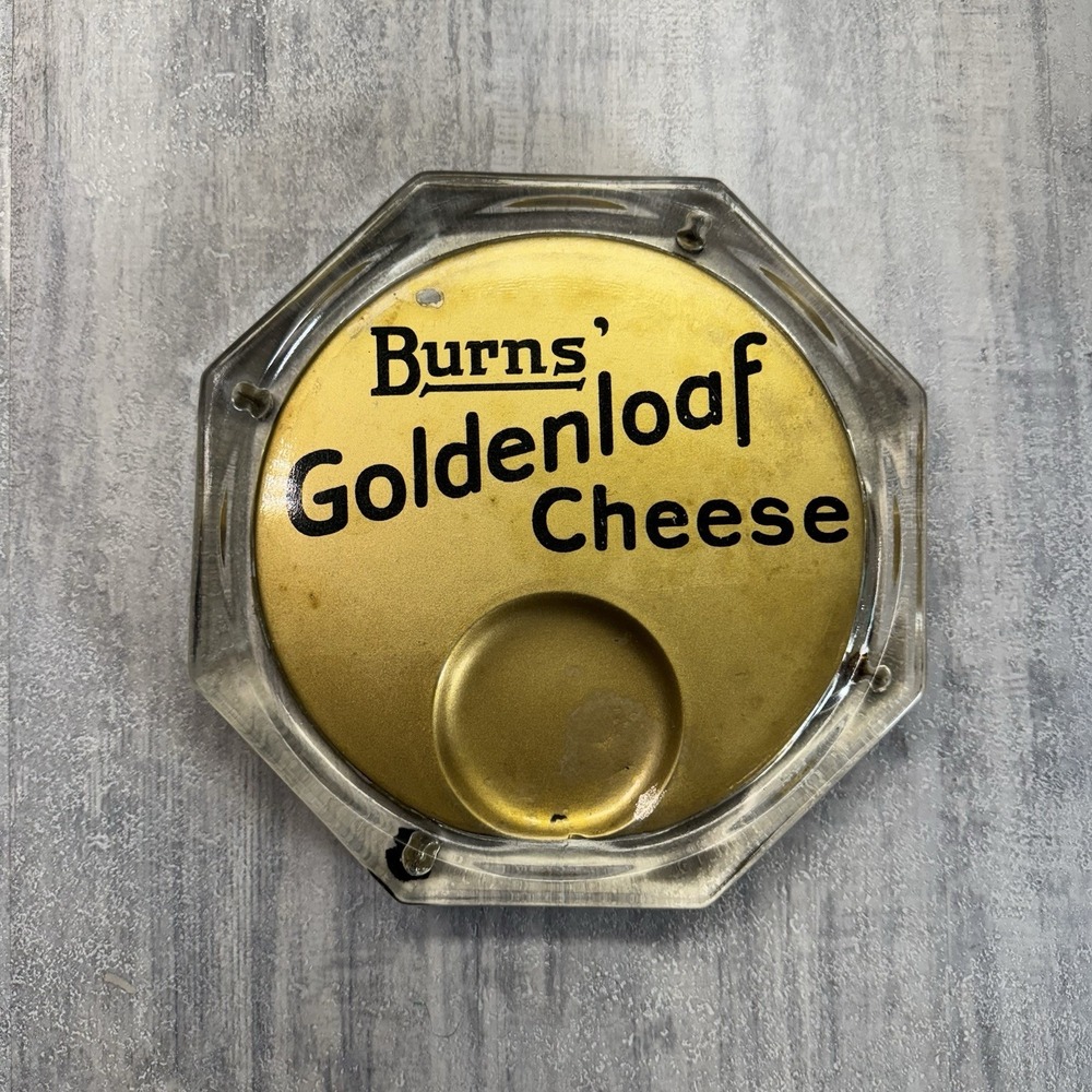 Burns Goldenloaf Cheese Glass Serving Platter Advertising Calgary Alberta VTG